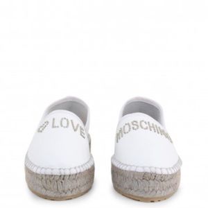 Love Moschino women’s silver beaded Espadrilles worn once pristine condi…